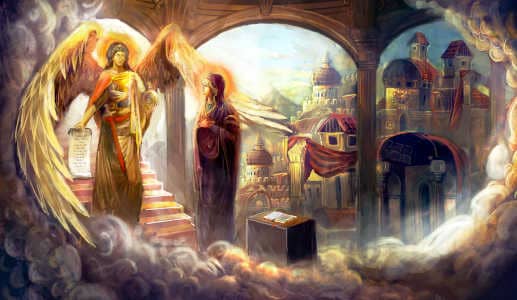 Erzengel Gabriel bei Mutter Maria kündigt die Geburt Jesus an Hellseher und Engelmedium Udo Golfmann