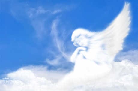Schutzengel sitzt auf einer Wolke in Himmel Hellseher und Engelmedium Udo Golfmann