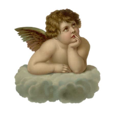 Engel der Liebe um Hilfe bitten Cherubim sitzt auf einer Wolke