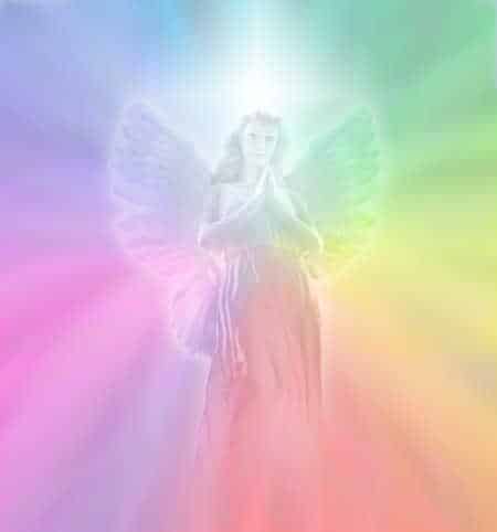 Spiritualität funktioniert Engel in den Regenbogenfarben mir heilenden Händen